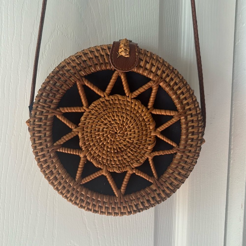 Rattan Straw Wicker Round Circle Shoulder Bag